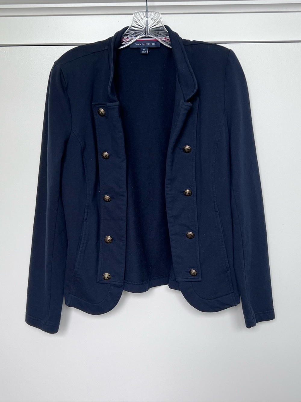 Vintage Tommy Hilfiger Women's Navy Double-Breasted Military Jacket
